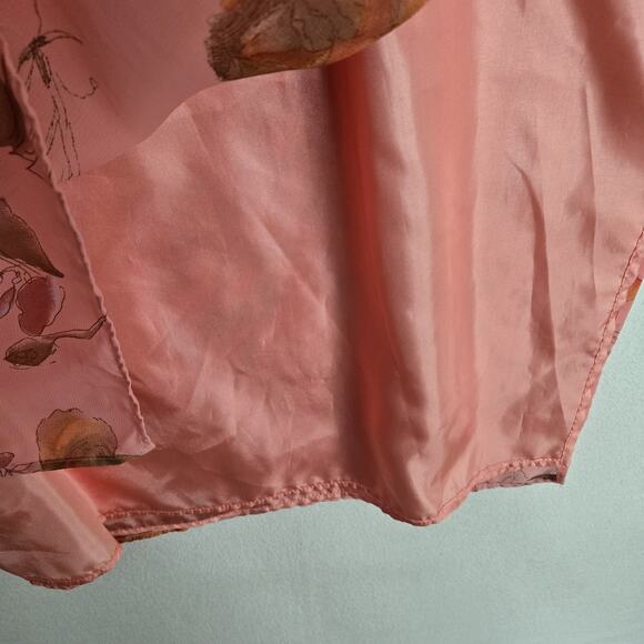 VTG Norm Thompson Maxi Dress Sz L Pink Peach Floral Chiffon Lined Short Sleeve - Picture 5 of 16